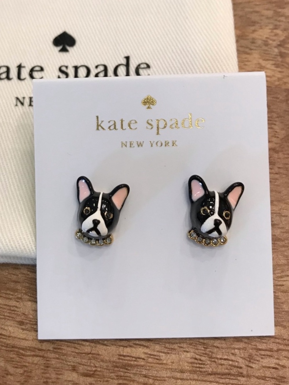 KATE SPADE Frenchie Bulldog Ma Cherie Antoine Dog Stud Earrings - Picture 1 of 5